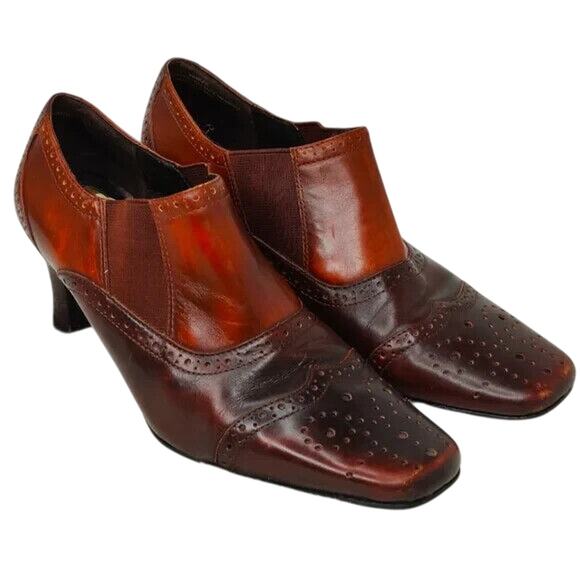 Vintage Brown square toe ankle booties sz 9 - Picture 1 of 6